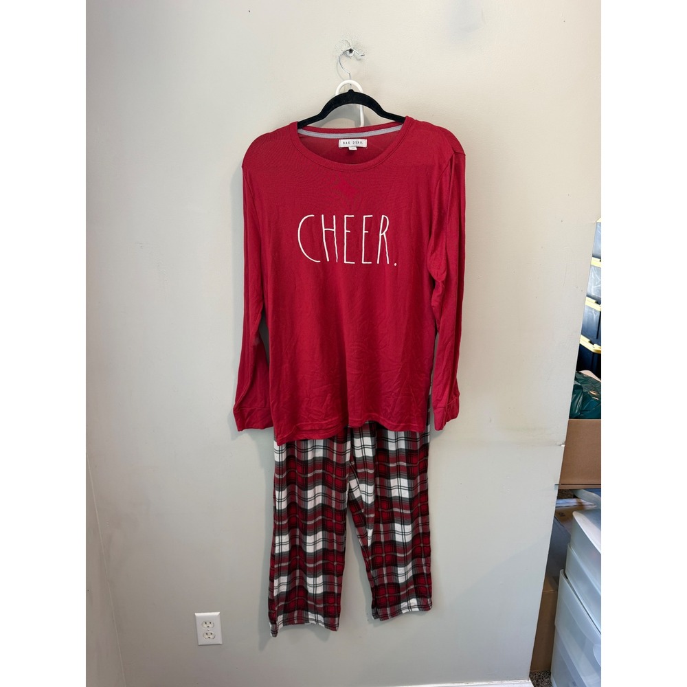 Rae Dunn Mens Pajama Set Red Cheer Long Sleeve Plaid Pants Large MA0864-600-NSA